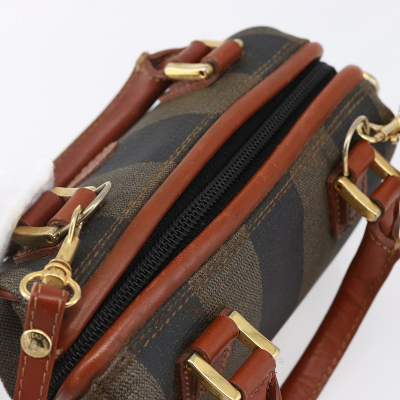 【日本直送】FENDI 胡桃色帆布迷你波士頓包 PVC 兩用 黑色 棕色 金色 正品 am9531V-5