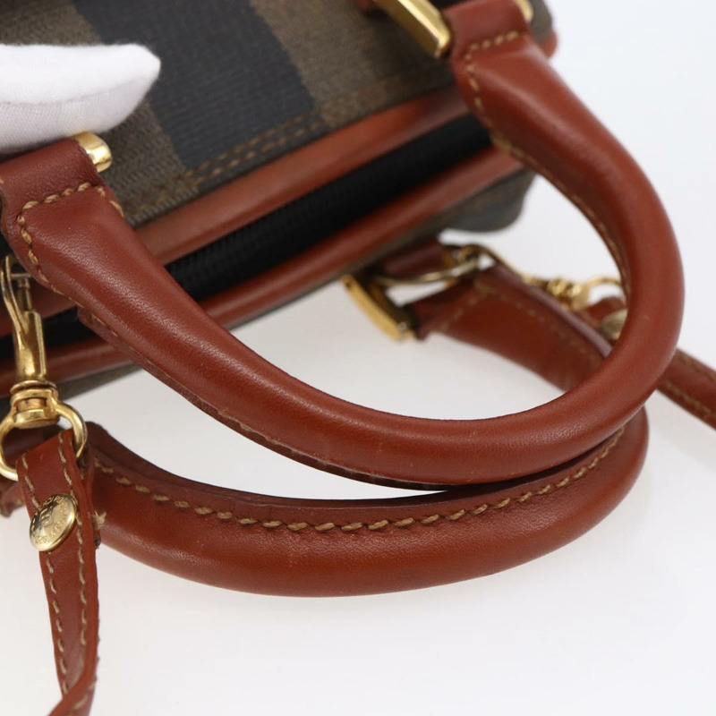 【日本直送】FENDI 胡桃色帆布迷你波士頓包 PVC 兩用 黑色 棕色 金色 正品 am9531V-6