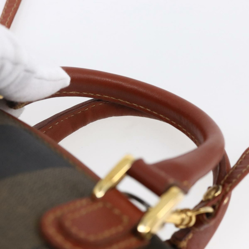 【日本直送】FENDI 胡桃色帆布迷你波士頓包 PVC 兩用 黑色 棕色 金色 正品 am9531V-7