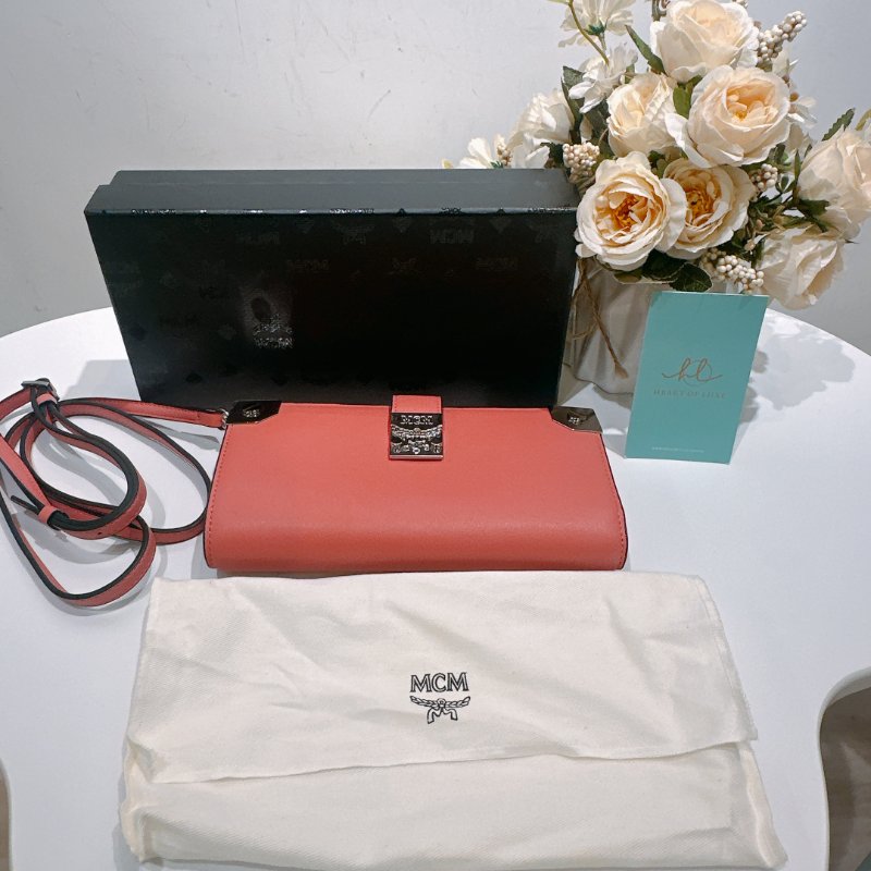 TW4510 MCM 長款錢包 全皮 帶肩帶可變小包包Long Wallet On Chain Leather Pink-22