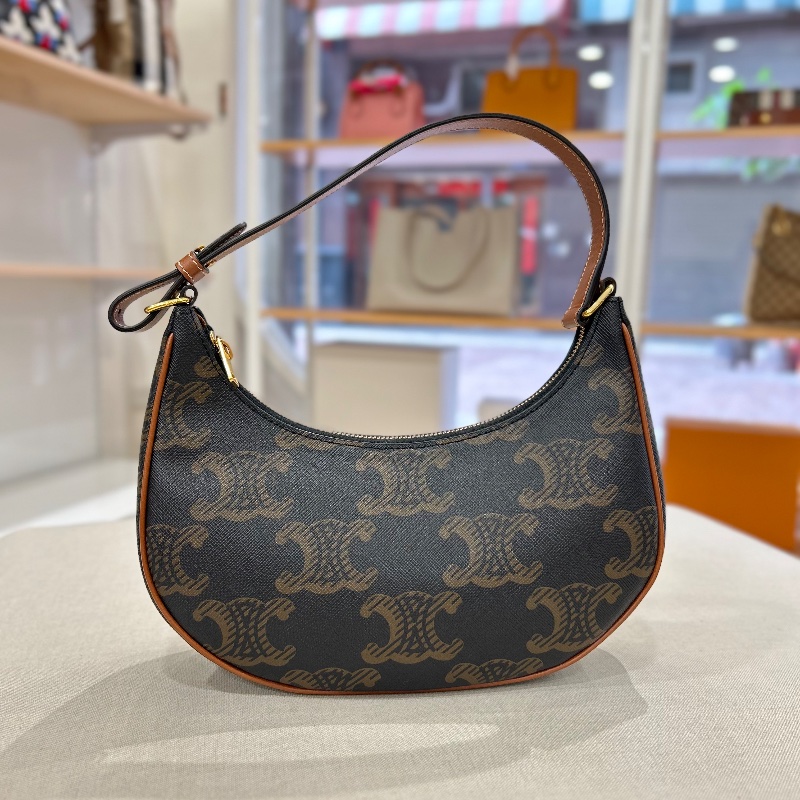 Celine Ava 棕色凱旋門老花帆布棕褐色 小牛皮 提把手 提肩背包 2022年-6