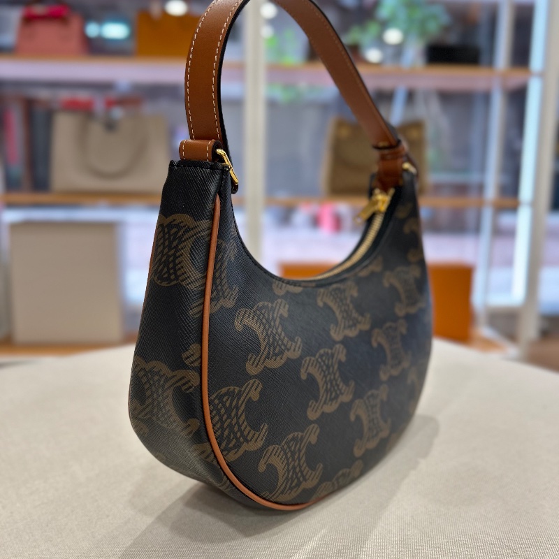 Celine Ava 棕色凱旋門老花帆布棕褐色 小牛皮 提把手 提肩背包 2022年-10