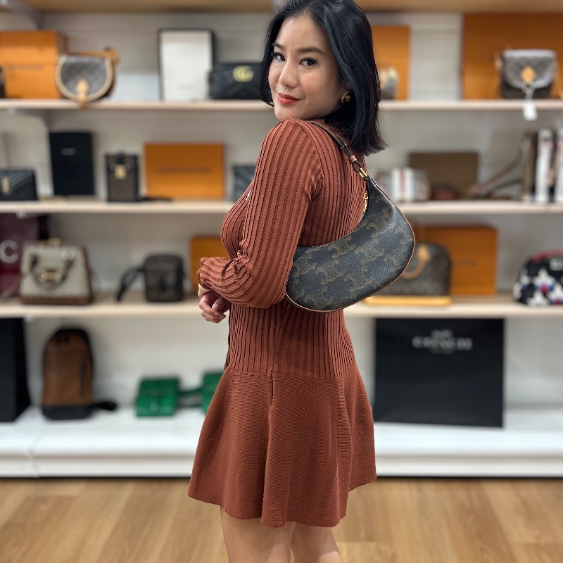 Celine Ava 棕色凱旋門老花帆布棕褐色 小牛皮 提把手 提肩背包 2022年-5