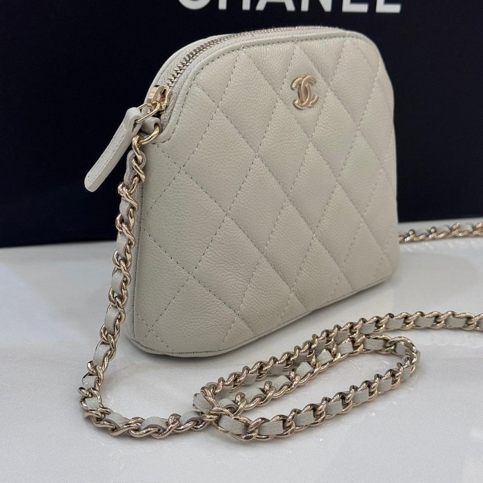 *SHIHNA名牌精品* CHANEL 小貝殼包 荔枝牛皮 灰色 金釦 芯片款-1