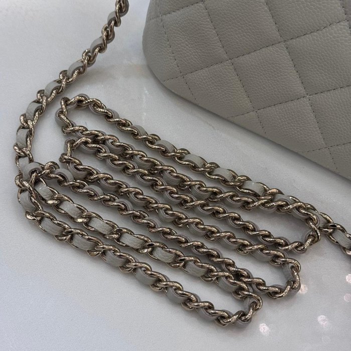 *SHIHNA名牌精品* CHANEL 小貝殼包 荔枝牛皮 灰色 金釦 芯片款-4