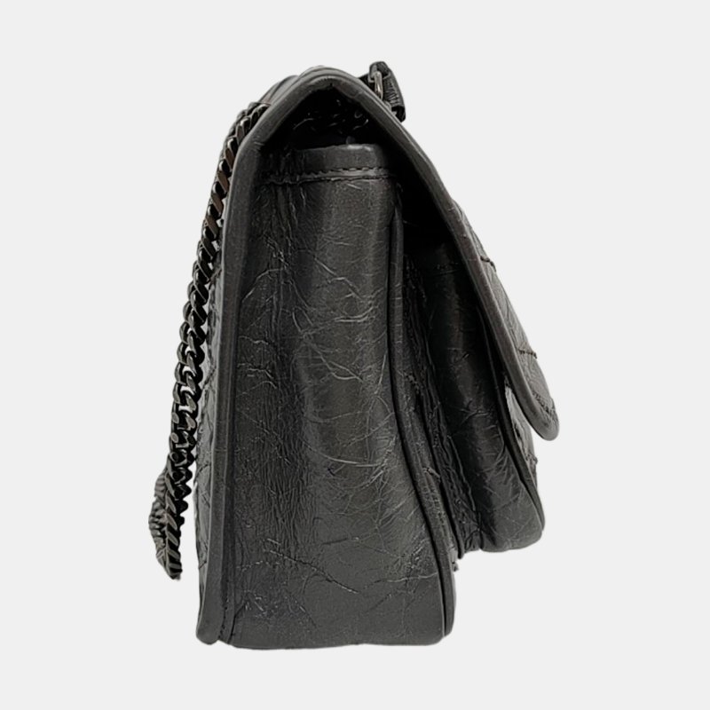 YSL NIKI 小號 深灰色牛皮絎縫V紋肩包斜背包 釕色五金 9.8新-3