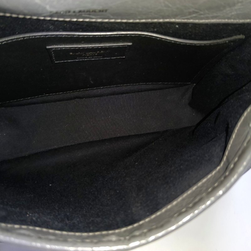 YSL NIKI 小號 深灰色牛皮絎縫V紋肩包斜背包 釕色五金 9.8新-6