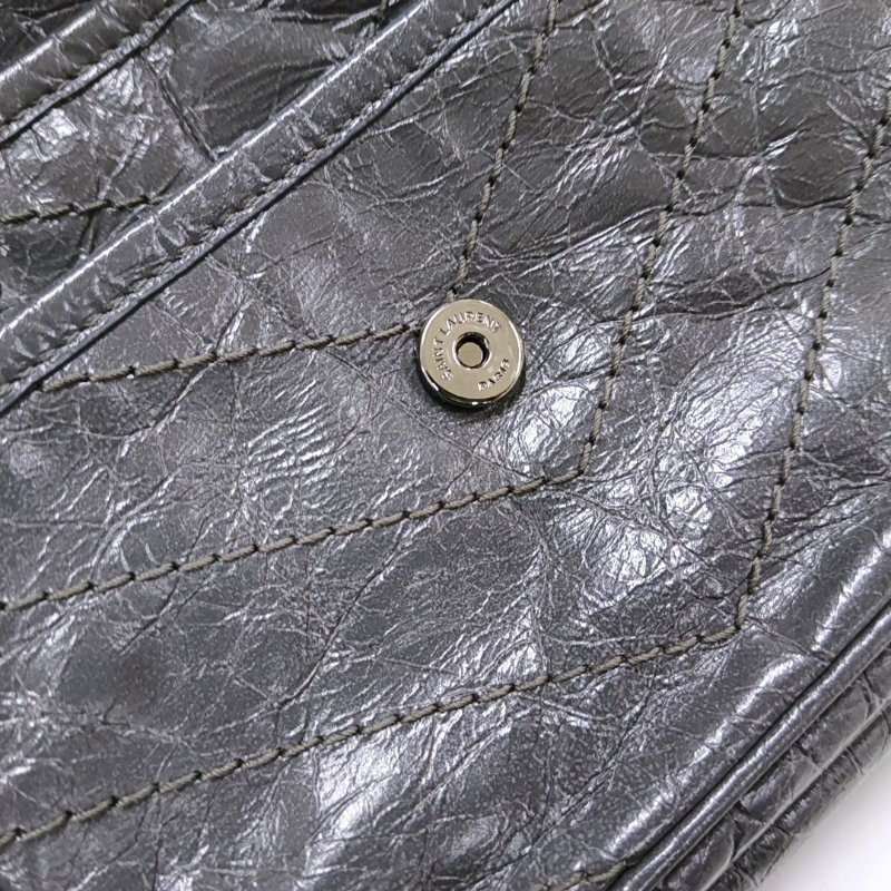 YSL NIKI 小號 深灰色牛皮絎縫V紋肩包斜背包 釕色五金 9.8新-8