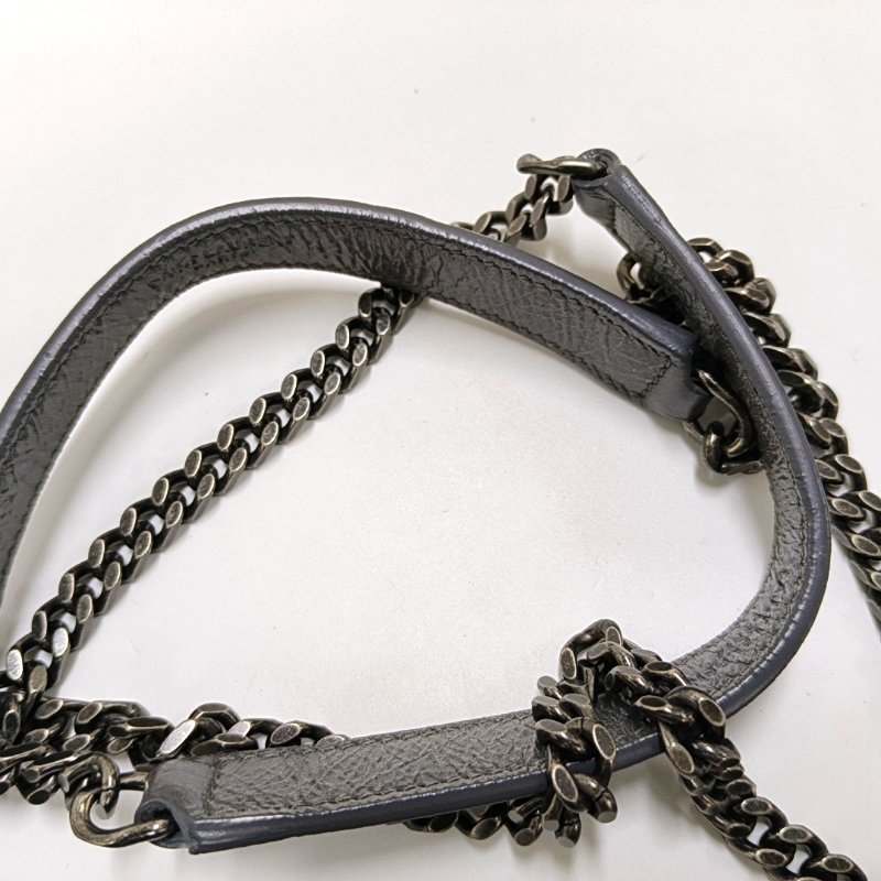 YSL NIKI 小號 深灰色牛皮絎縫V紋肩包斜背包 釕色五金 9.8新-10