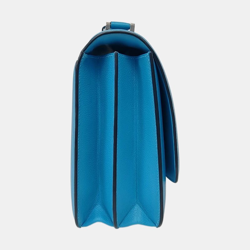 HERMES 2002 20北方藍Evercolor牛皮斜背包單肩包 銀色五金 D刻 9.8新-3