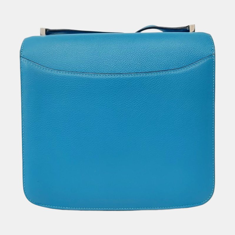 HERMES 2002 20北方藍Evercolor牛皮斜背包單肩包 銀色五金 D刻 9.8新-4