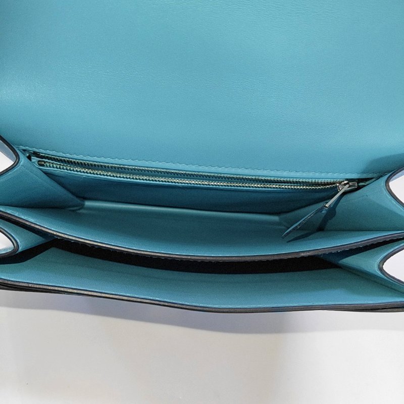 HERMES 2002 20北方藍Evercolor牛皮斜背包單肩包 銀色五金 D刻 9.8新-6