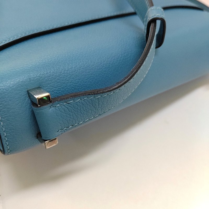 HERMES 2002 20北方藍Evercolor牛皮斜背包單肩包 銀色五金 D刻 9.8新-9