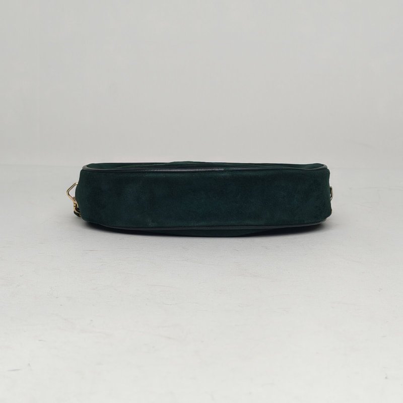 CHANEL 墨綠色麂皮1開金扣中古雙C大logo流蘇斜挎包肩背包-4