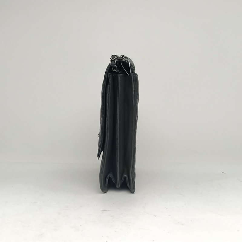 CHANEL 墨綠色荔枝牛皮19開銀扣CF季節款口蓋包風琴包30方版肩背包-1