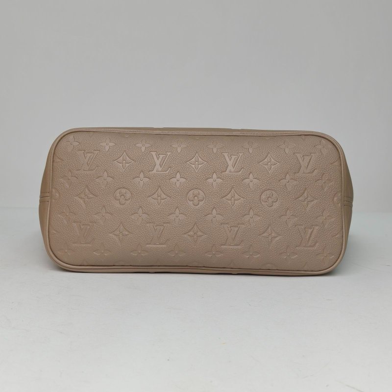 LOUIS VUITTON Neverfull中號31配子袋灰色牛皮金扣晶片老花壓紋肩背包-4