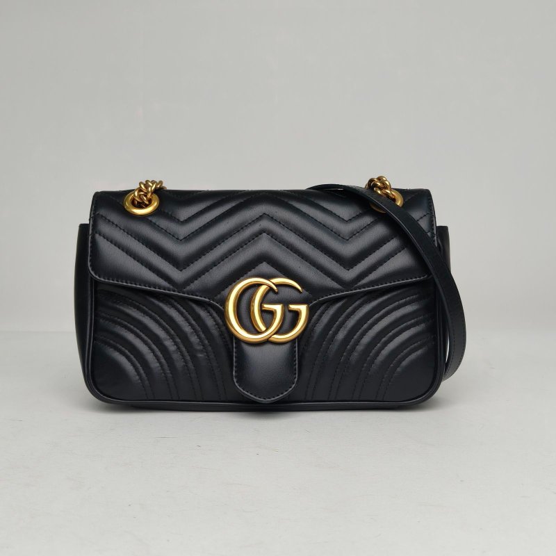 GUCCI GGMarmont肩背包小號26黑色牛皮金扣肩背包-0