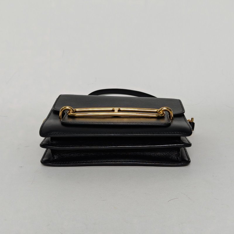 HERMES Roulis豬鼻子1989黑色EVERGRAIN皮C刻金扣肩背包-4
