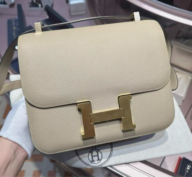 Hermes愛馬仕Constance 24 風衣灰Epsom皮金扣A刻，配件塵袋-0