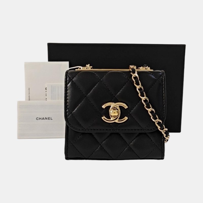 CHANEL TRENDY CC 黑色羊皮萎格紋單肩包斜背包 金色五金 9.8新 晶片款-7
