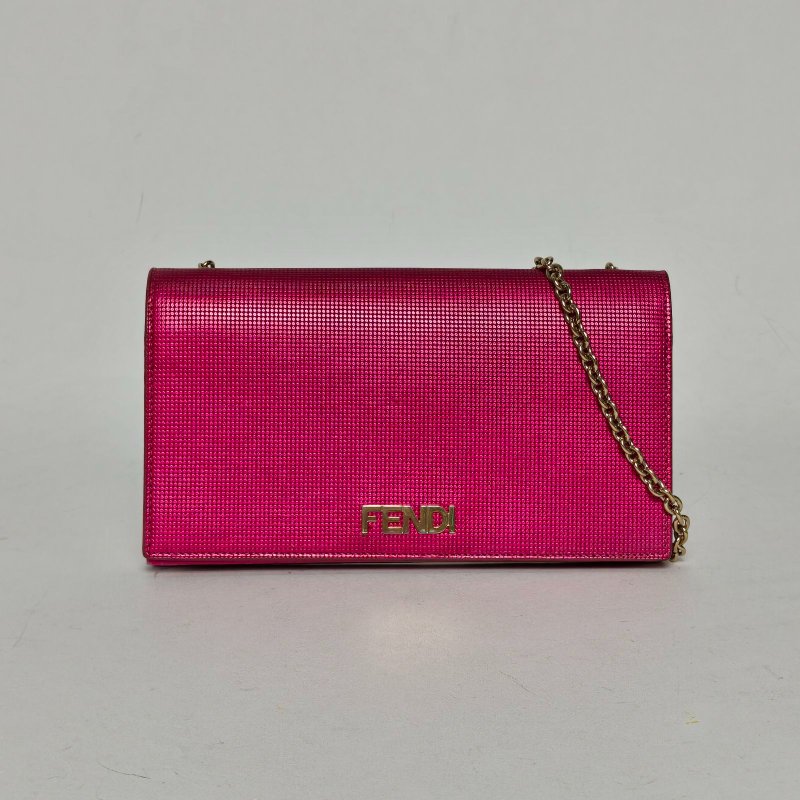 FENDI 玫紅牛皮鏈條包woc包肩背包-0