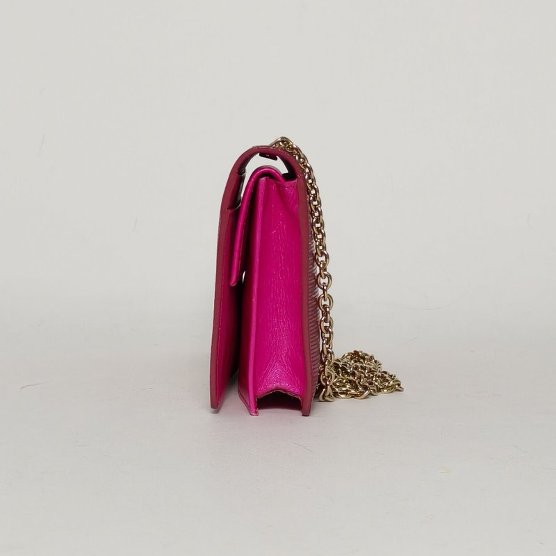 FENDI 玫紅牛皮鏈條包woc包肩背包-3