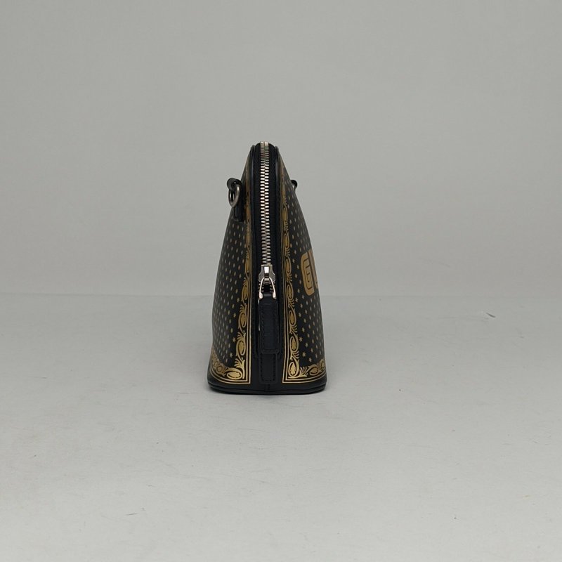 GUCCI 黑色牛皮銀扣LOGO字母貝殼包斜挎包肩背包-3