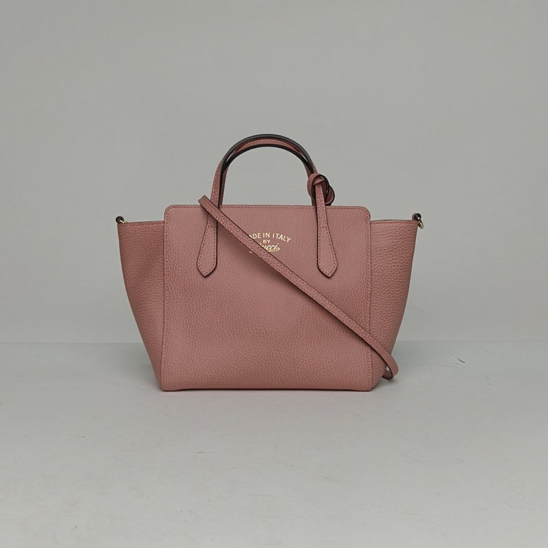 GUCCI 粉色牛皮金扣SwingLOGO牌手提包配可拆卸肩帶肩背包-0