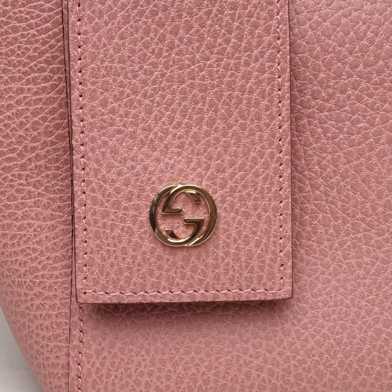 GUCCI 粉色牛皮金扣SwingLOGO牌手提包配可拆卸肩帶肩背包-4