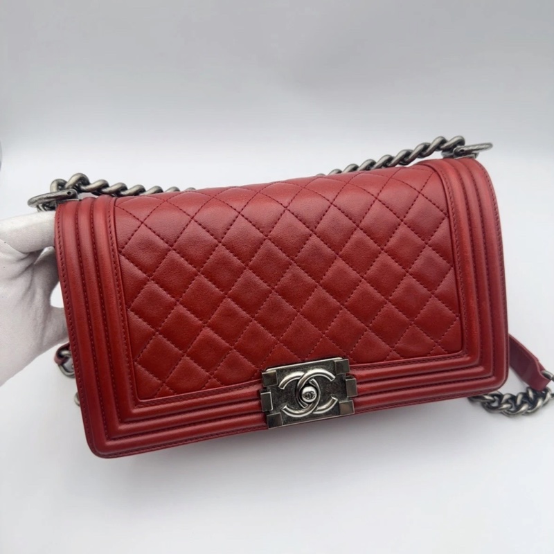 Chanel 香奈兒 Boy紅色牛皮 鏈條包 18開-2