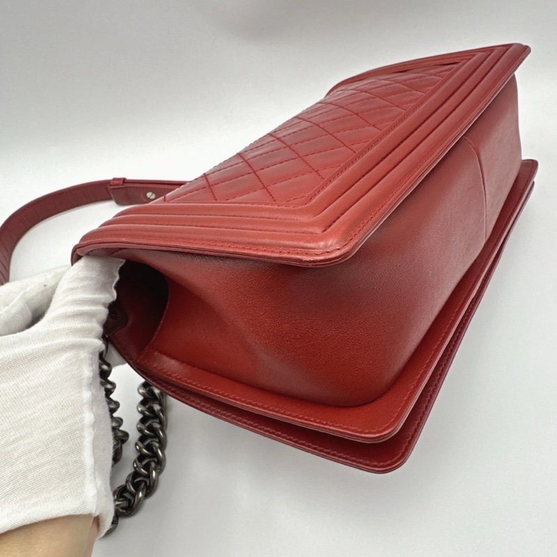 Chanel 香奈兒 Boy紅色牛皮 鏈條包 18開-6