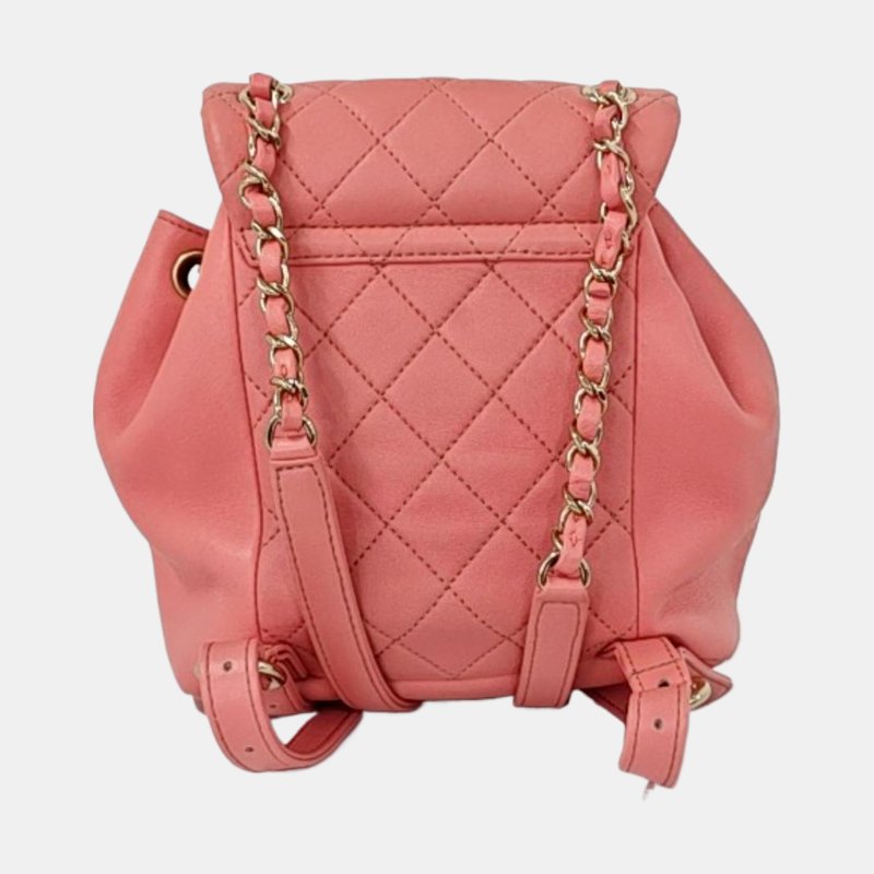 CHANEL DUMA 小號 粉紅羊皮菱格紋絎縫雙肩包手提包 金色五金 9.8新 晶片款-4