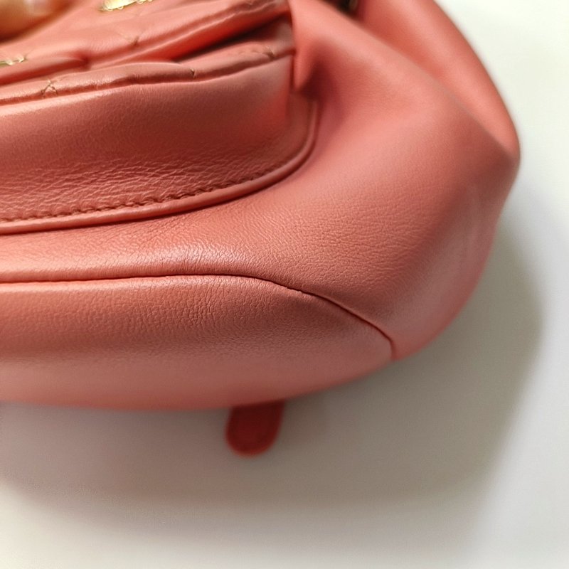 CHANEL DUMA 小號 粉紅羊皮菱格紋絎縫雙肩包手提包 金色五金 9.8新 晶片款-9