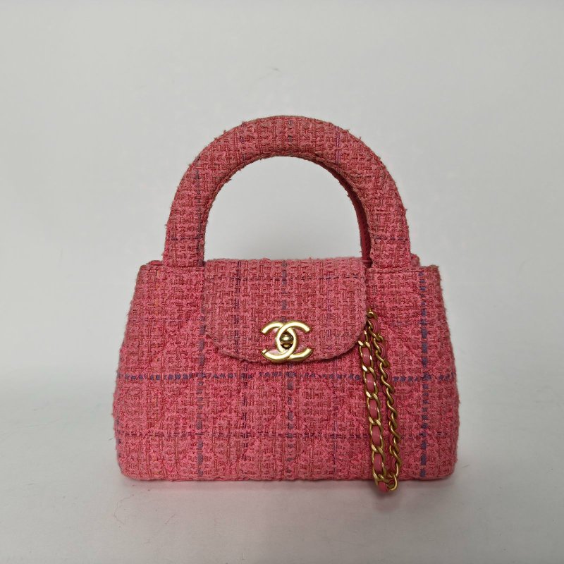 CHANEL 24PKelly19粉色粗花呢晶片開金扣肩背包-0