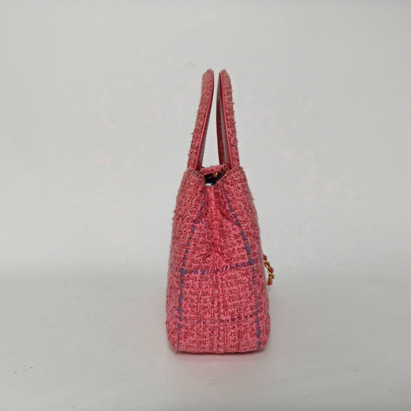 CHANEL 24PKelly19粉色粗花呢晶片開金扣肩背包-3