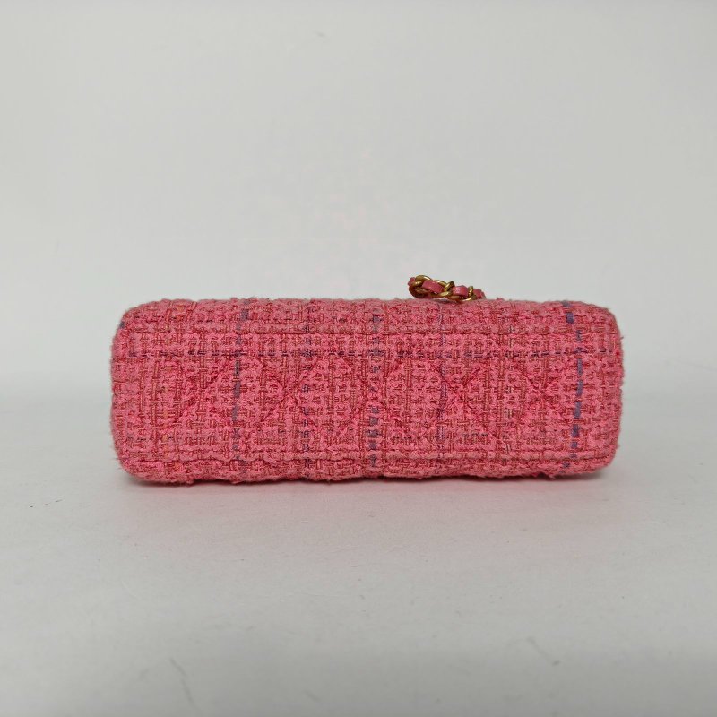 CHANEL 24PKelly19粉色粗花呢晶片開金扣肩背包-4