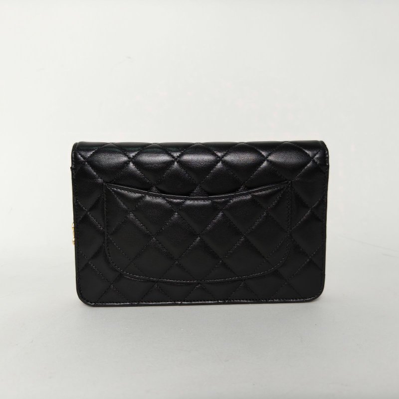 CHANEL CFWOC19黑色羊皮31開金扣肩背包-2