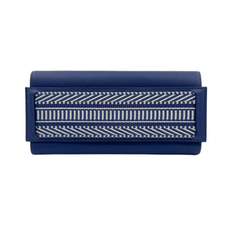 【1619】Hermes愛馬仕三合一藍色編織長款錢包-0