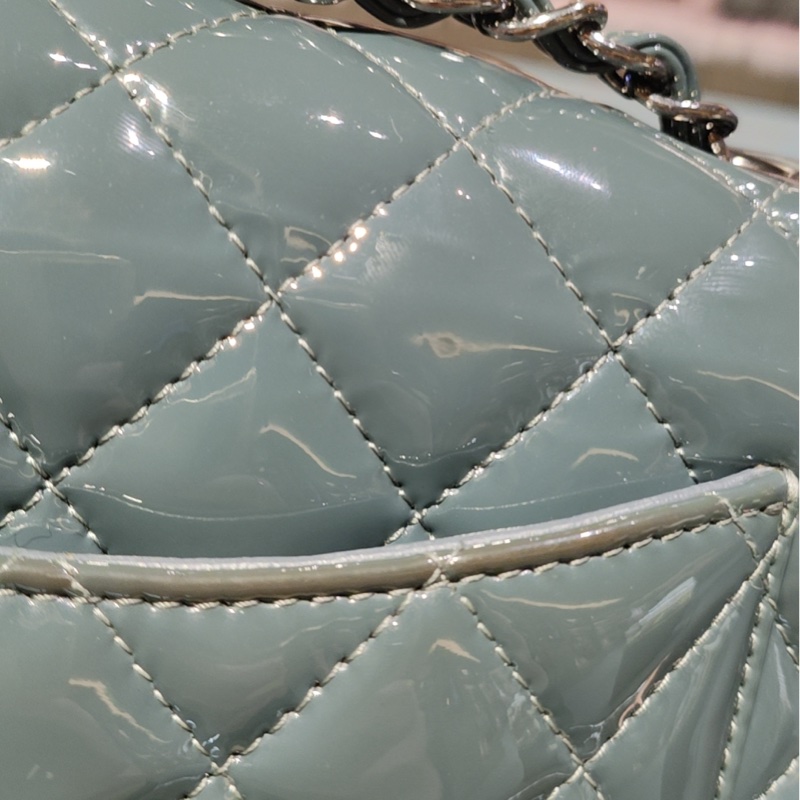 Chanel/香奈兒 CF大mini 深藍色銀扣漆皮 肩背包斜背包-15