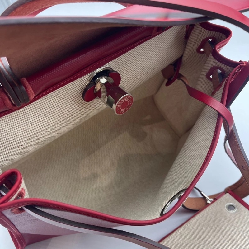 愛馬仕Herbag 31 拉鍊帆布銀扣 手提單肩包 D刻-3