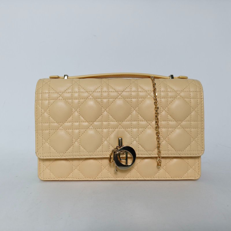 DIOR 黃色羊皮金扣2023MISSDIOR配手提中號鏈條包24肩背包-0