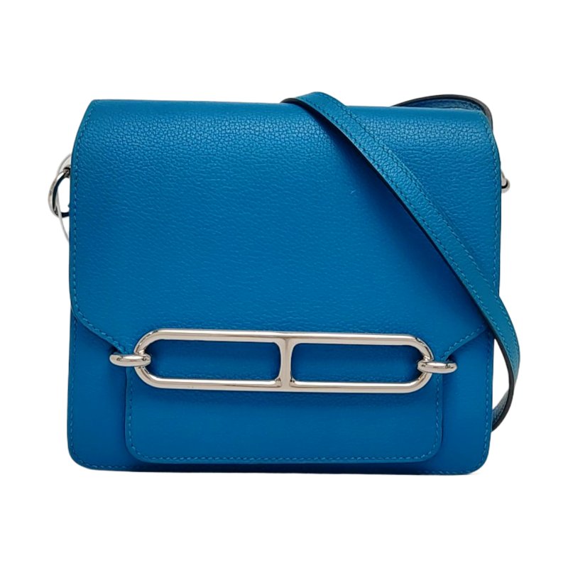 HERMÈS Roulis 迷你 希臘藍Swif牛皮豬鼻子單肩包斜背包 銀色五金 A刻 9.8新-0