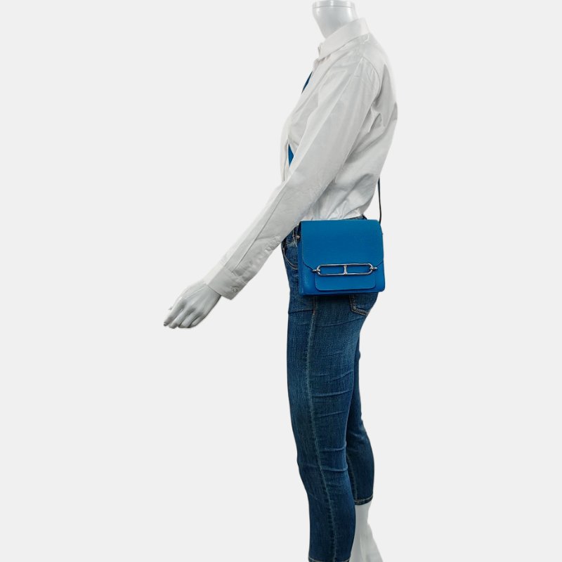 HERMÈS Roulis 迷你 希臘藍Swif牛皮豬鼻子單肩包斜背包 銀色五金 A刻 9.8新-1