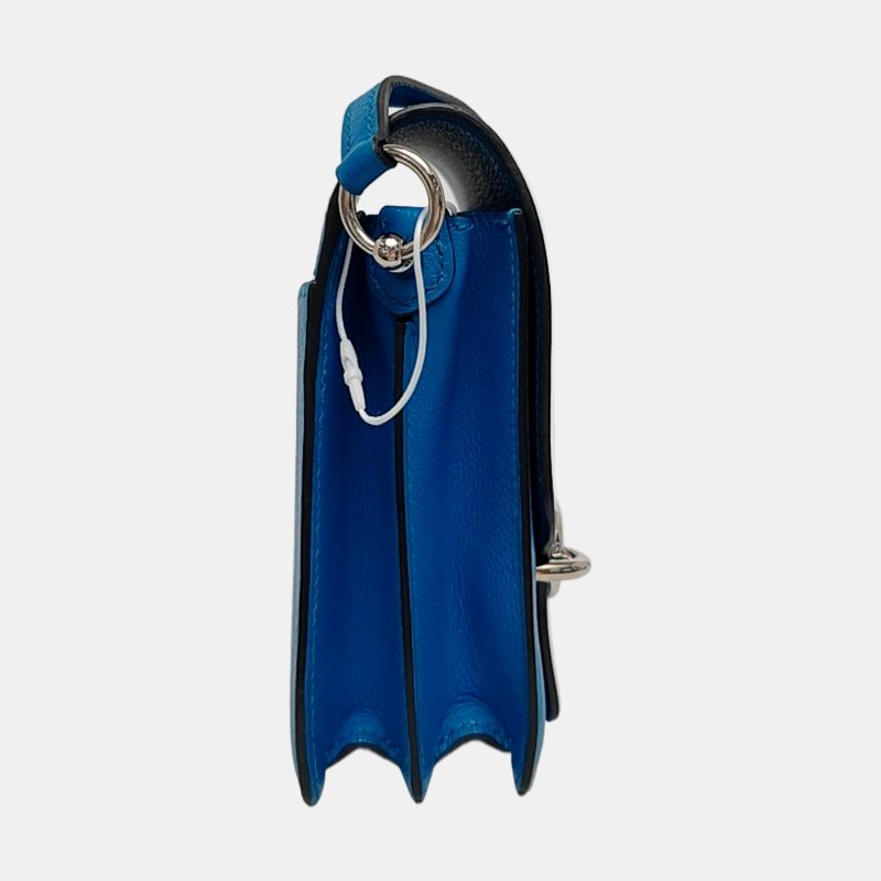 HERMÈS Roulis 迷你 希臘藍Swif牛皮豬鼻子單肩包斜背包 銀色五金 A刻 9.8新-3