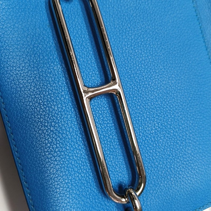 HERMÈS Roulis 迷你 希臘藍Swif牛皮豬鼻子單肩包斜背包 銀色五金 A刻 9.8新-7