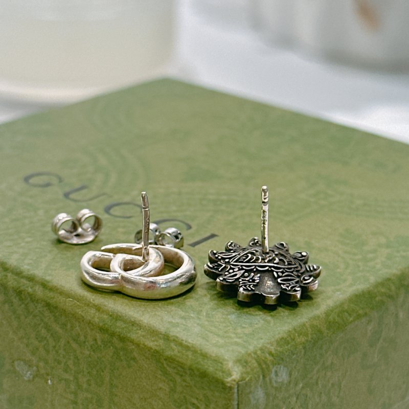 TW4511 Gucci 古馳 銀飾 耳環Double G Flower Earrings Silver 925-4