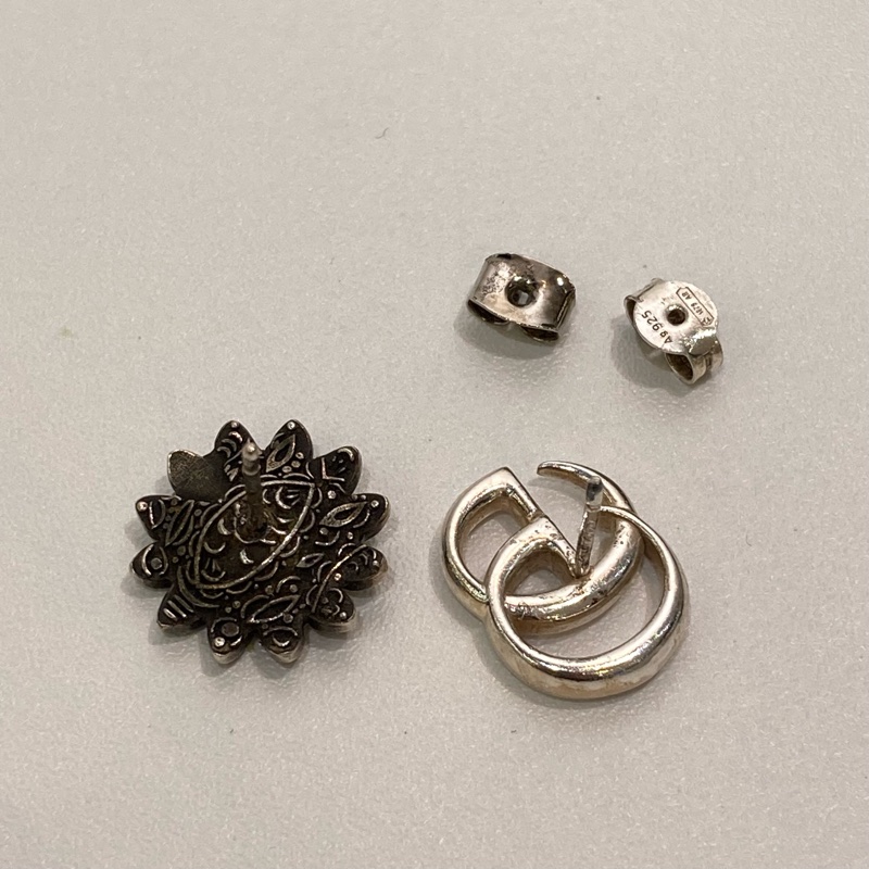TW4511 Gucci 古馳 銀飾 耳環Double G Flower Earrings Silver 925-12