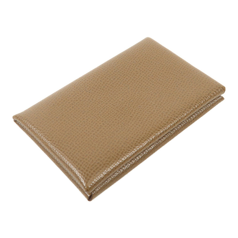 HERMES Epsom皮革Calvi銀扣卡片套Etoupe-2