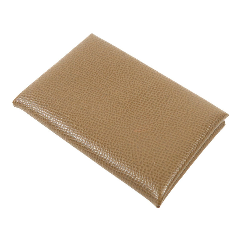 HERMES Epsom皮革Calvi銀扣卡片套Etoupe-3