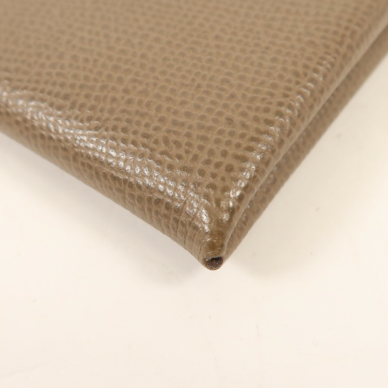 HERMES Epsom皮革Calvi銀扣卡片套Etoupe-10